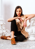 Load image into Gallery viewer, Glossy Alligator Effect Lace-Up Flat - camel
