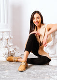 Load image into Gallery viewer, Glossy Alligator Effect Lace-Up Flat - cafe
