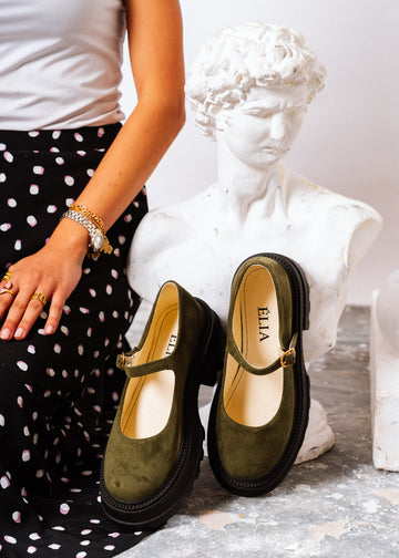 Chunky Suede Mary Loafers - olive