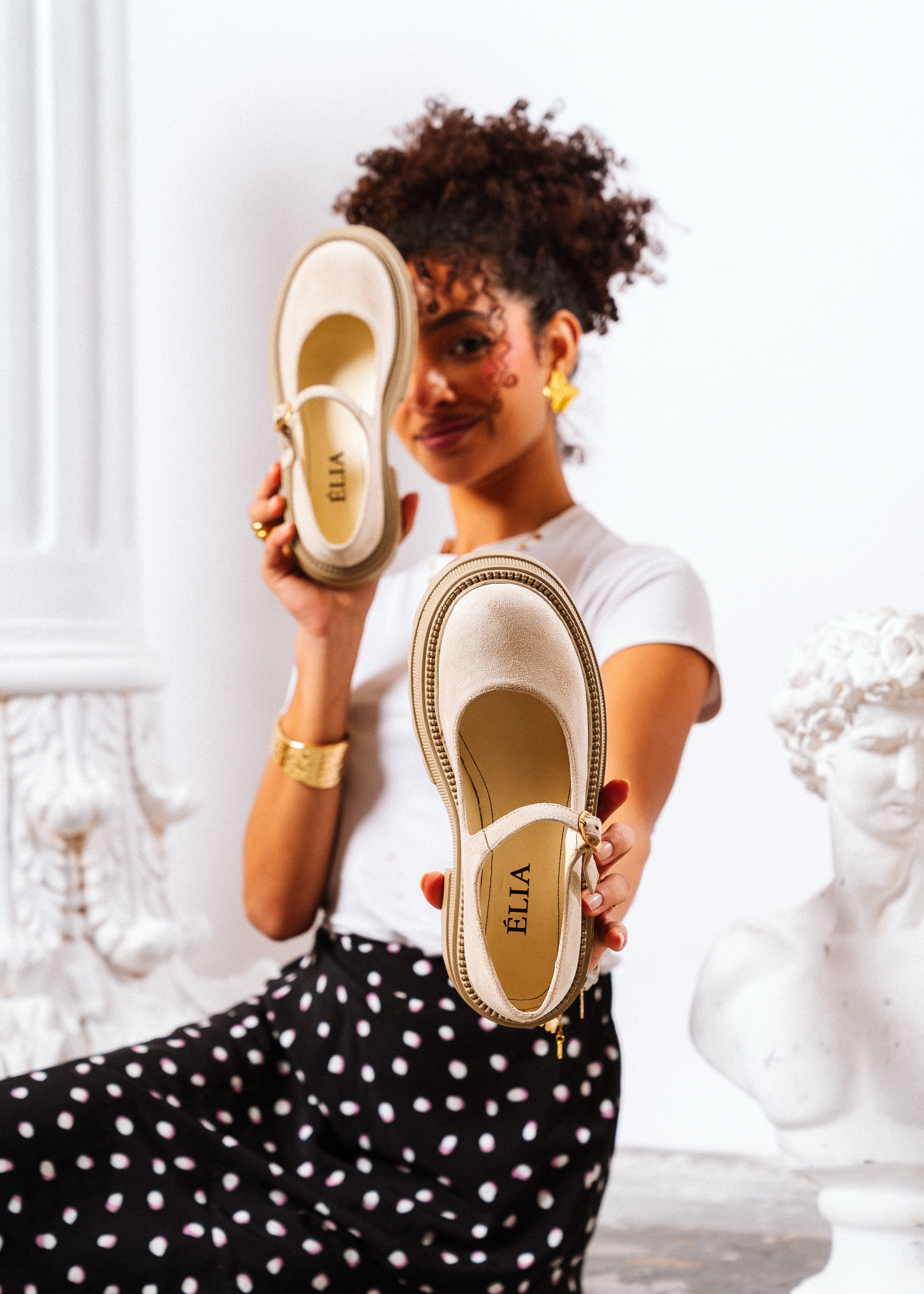 Chunky Suede Mary Loafers - beige