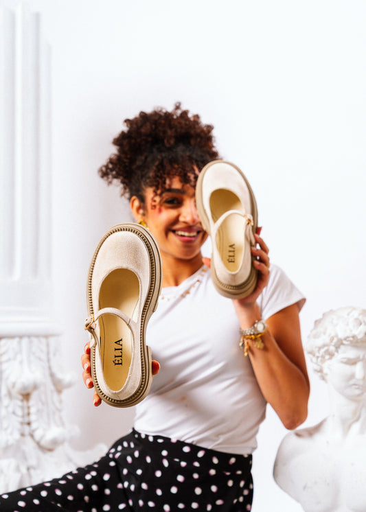 Chunky Suede Mary Loafers - beige