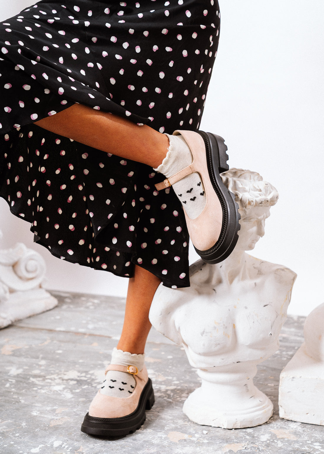 Chunky Suede Mary Loafers - powder pink