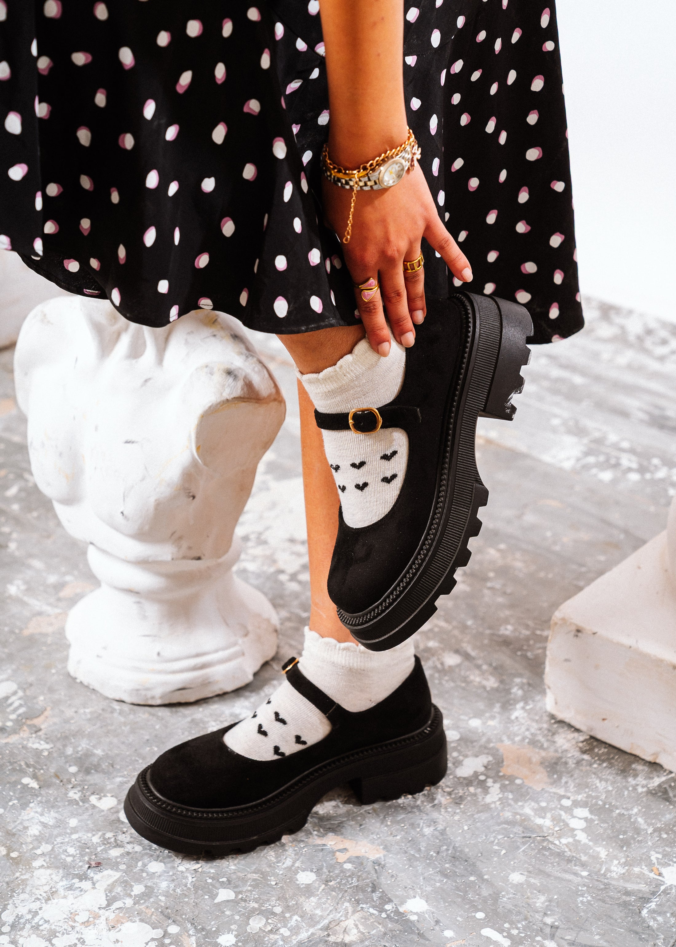 Chunky Suede Mary Loafers - black
