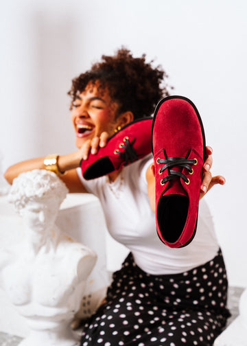 Chic Suede Lace-Up Oxfords - red