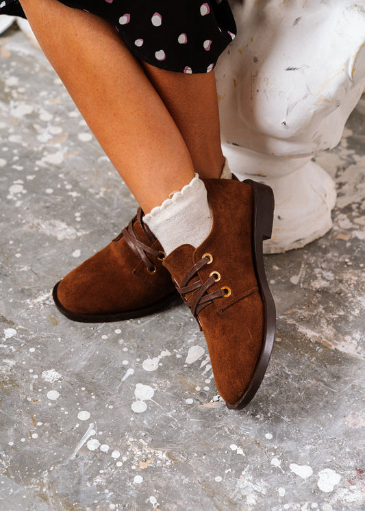 Chic Suede Lace-Up Oxfords - brown