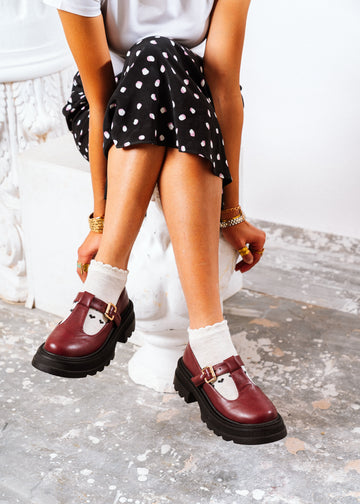 Urban Chunky T-Strap Loafers - maroon