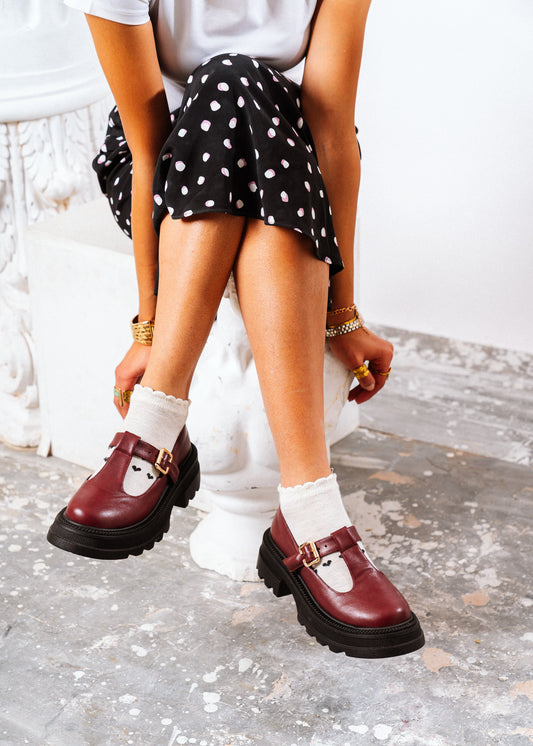 Urban Chunky T-Strap Loafers - maroon