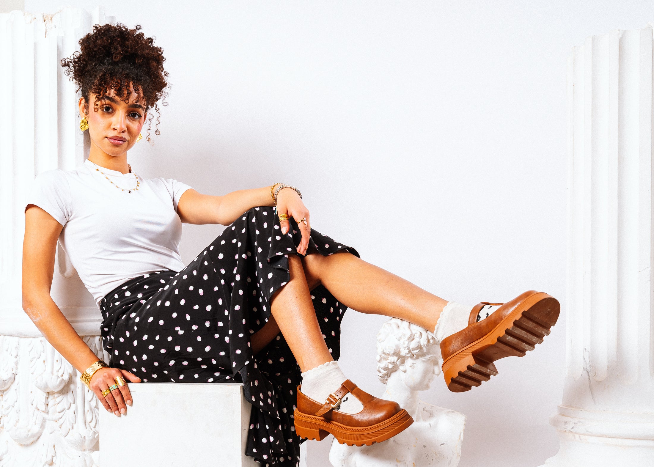 Urban Chunky T-Strap Loafers - camel