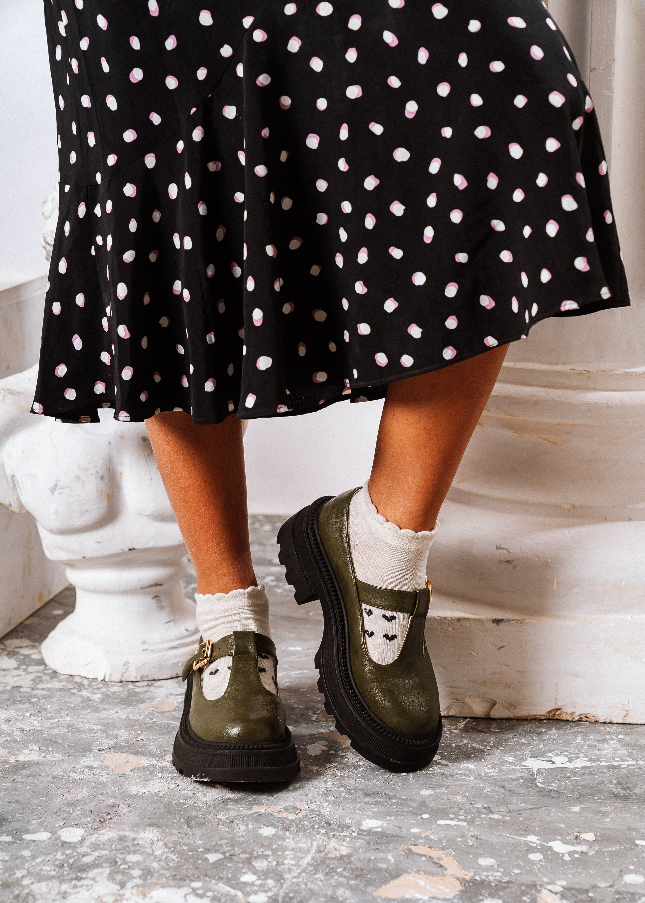 Urban Chunky T-Strap Loafers - olive