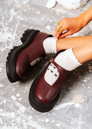Lug-Sole Mary Jane Loafers - maroon