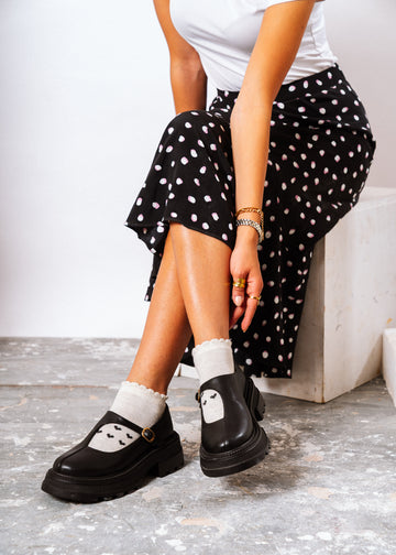 Lug-Sole Mary Jane Loafers - black