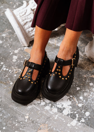 Edgy Chunky T-Strap Loafers - black