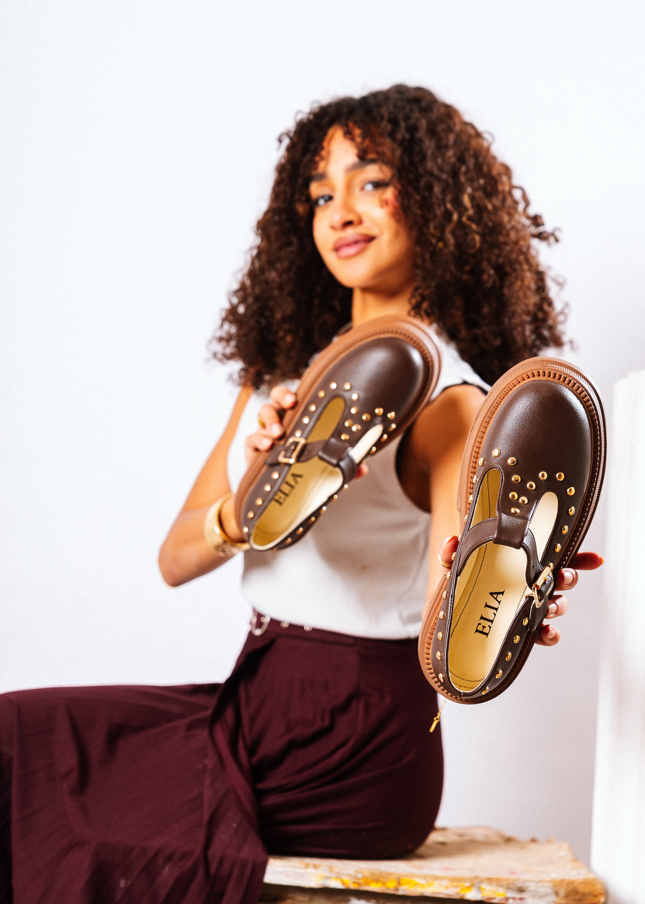 Edgy Chunky T-Strap Loafers - brown