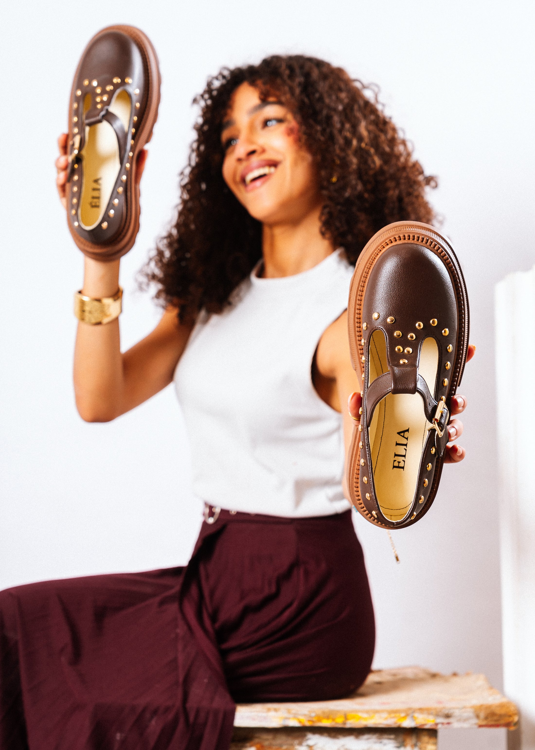 Edgy Chunky T-Strap Loafers - brown