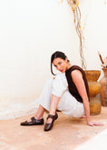 Load image into Gallery viewer, Glossy Croc-Effect Strap Flats - brown
