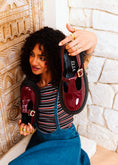 Load image into Gallery viewer, Glossy T-Strap Chunky Mary Loafers - maroon
