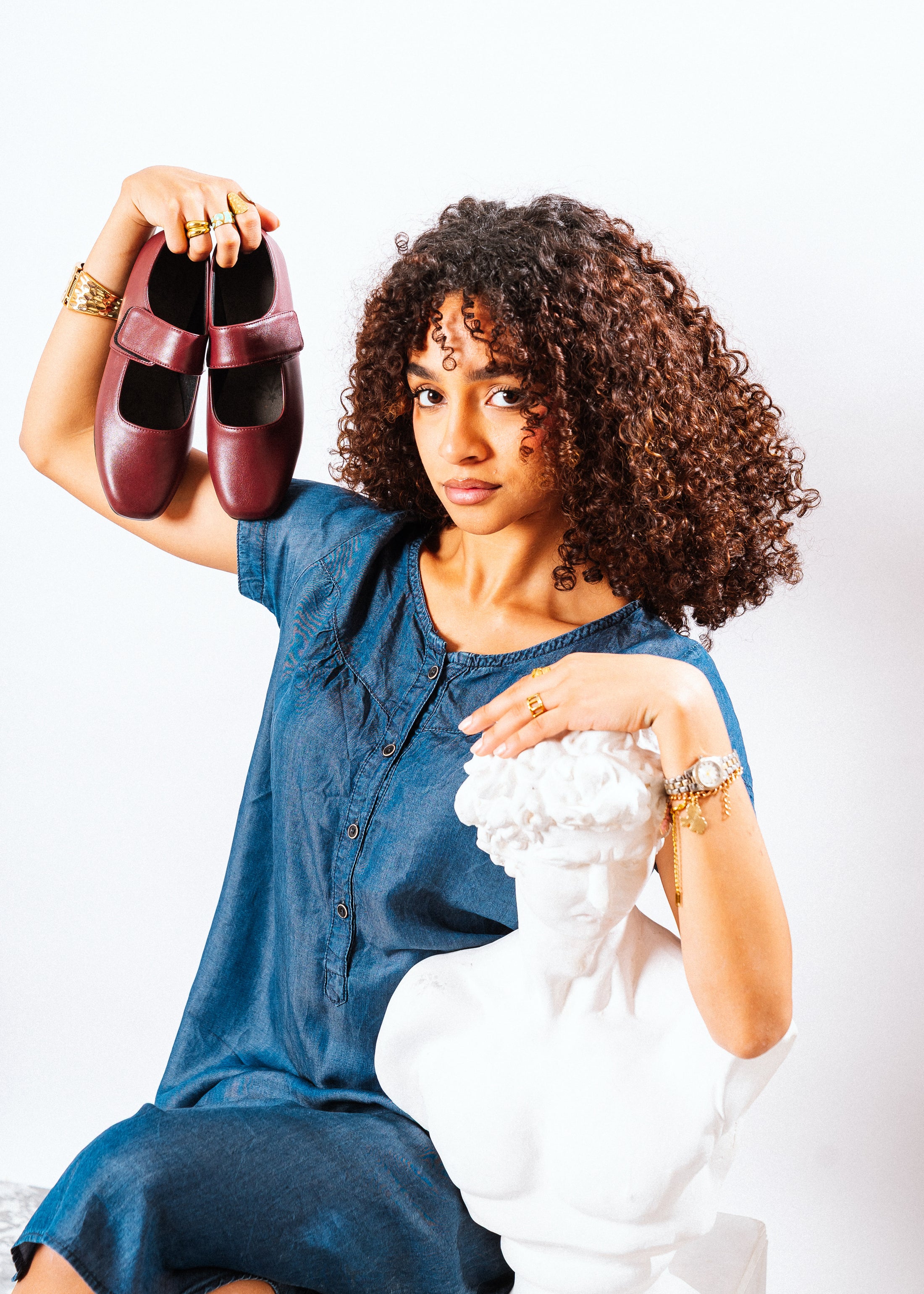 Classic Wide-Strap Mary Jane Flats - maroon