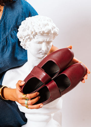 Classic Wide-Strap Mary Jane Flats - maroon