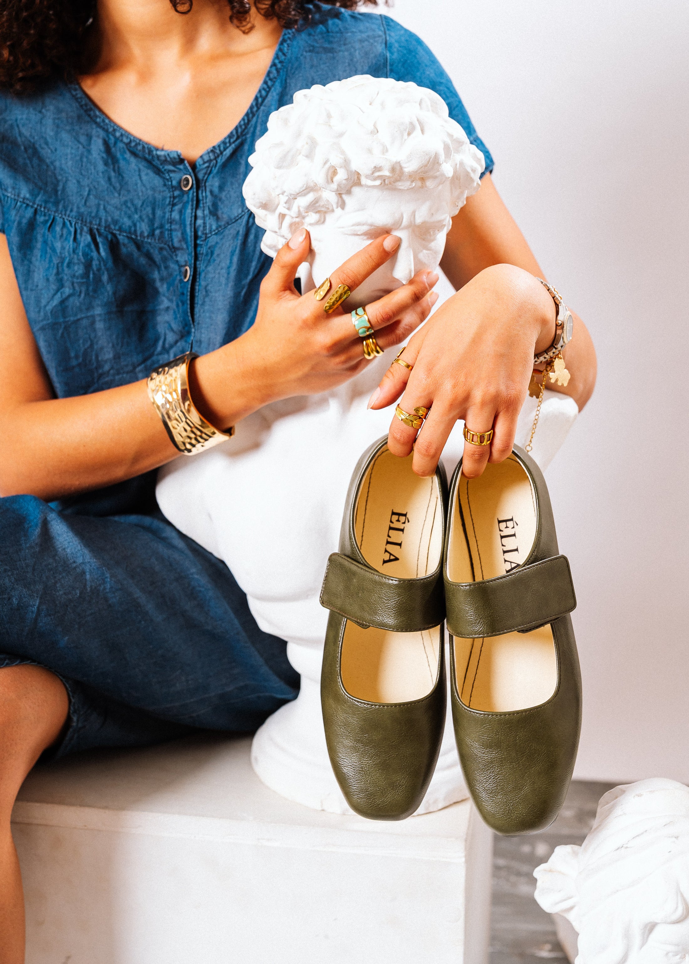 Classic Wide-Strap Mary Jane Flats - olive
