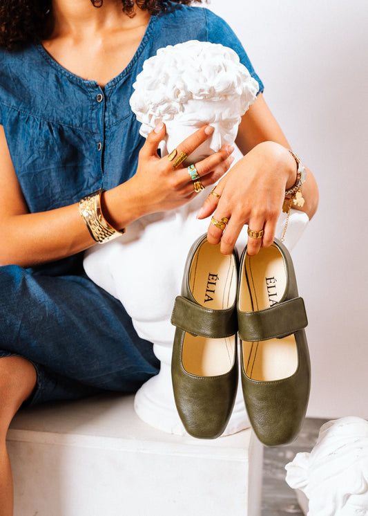 Classic Wide-Strap Mary Jane Flats - olive