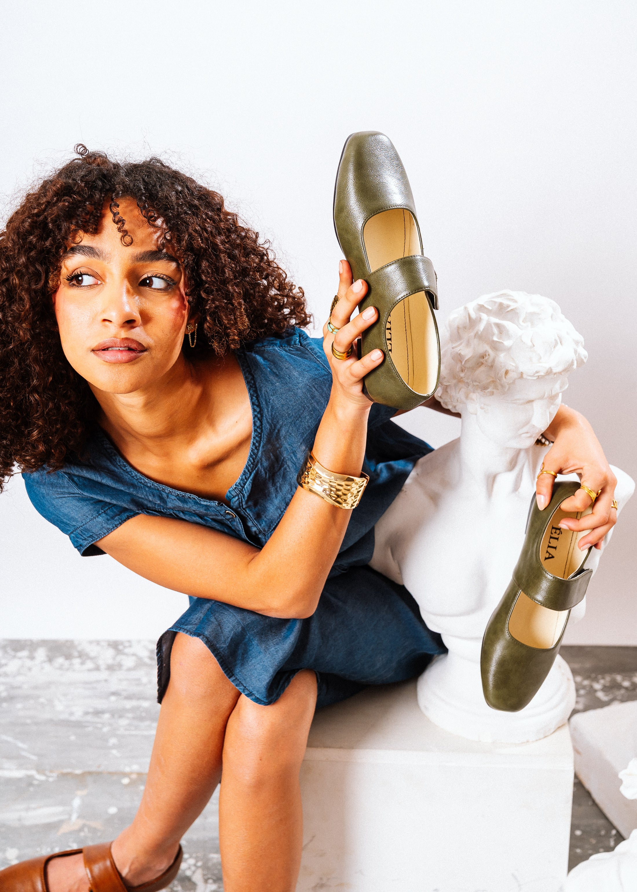 Classic Wide-Strap Mary Jane Flats - olive