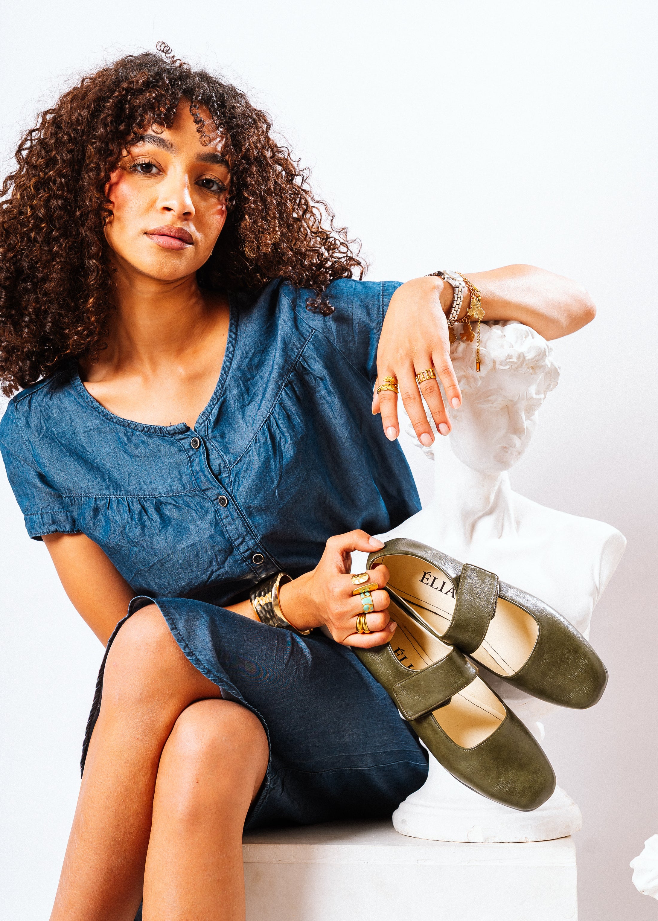 Classic Wide-Strap Mary Jane Flats - olive