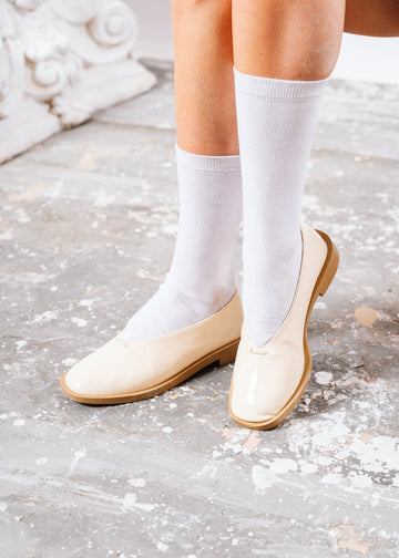 Glossy V-Cut Patent Ballerinas - beige