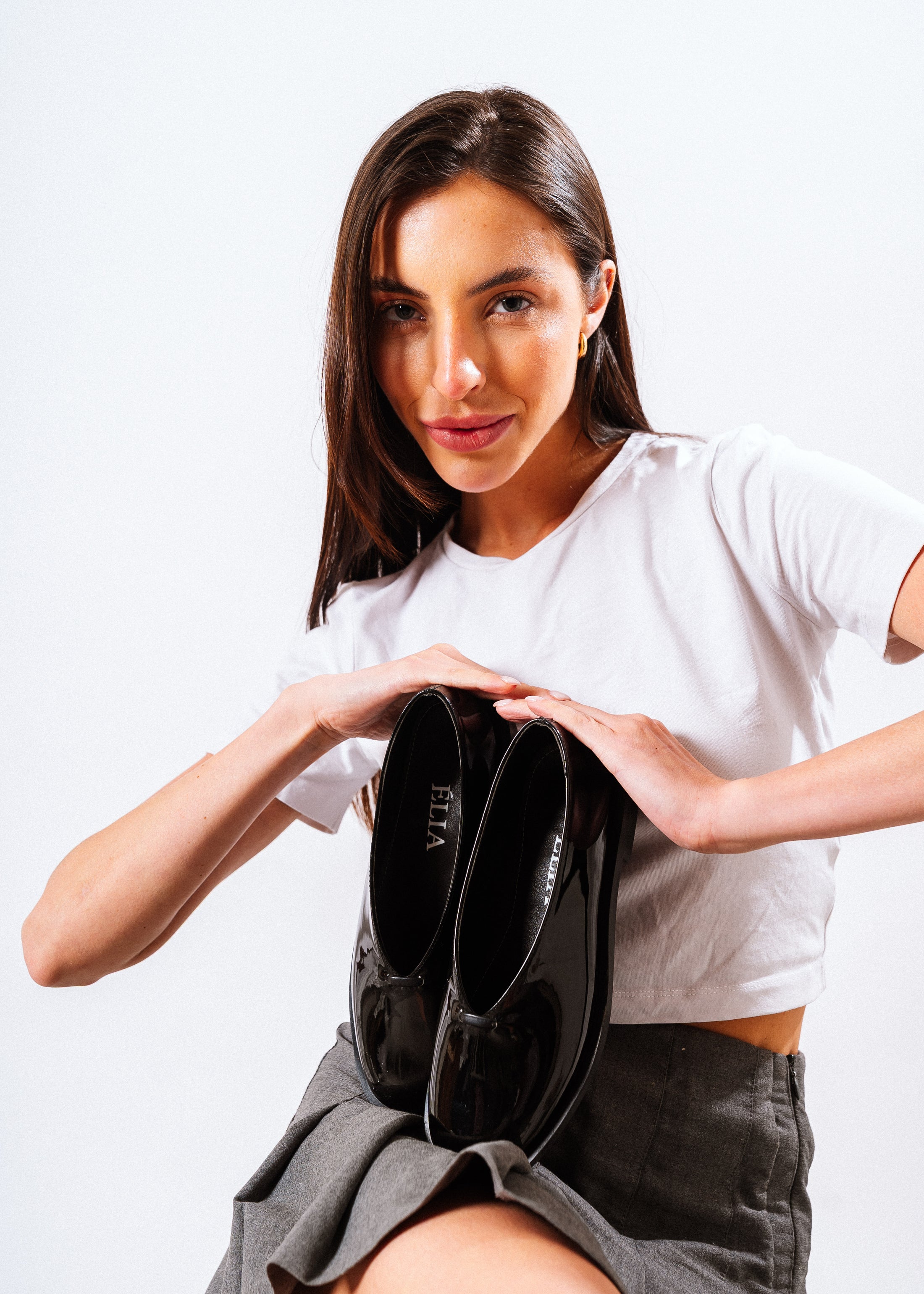 Glossy V-Cut Patent Ballerinas - black