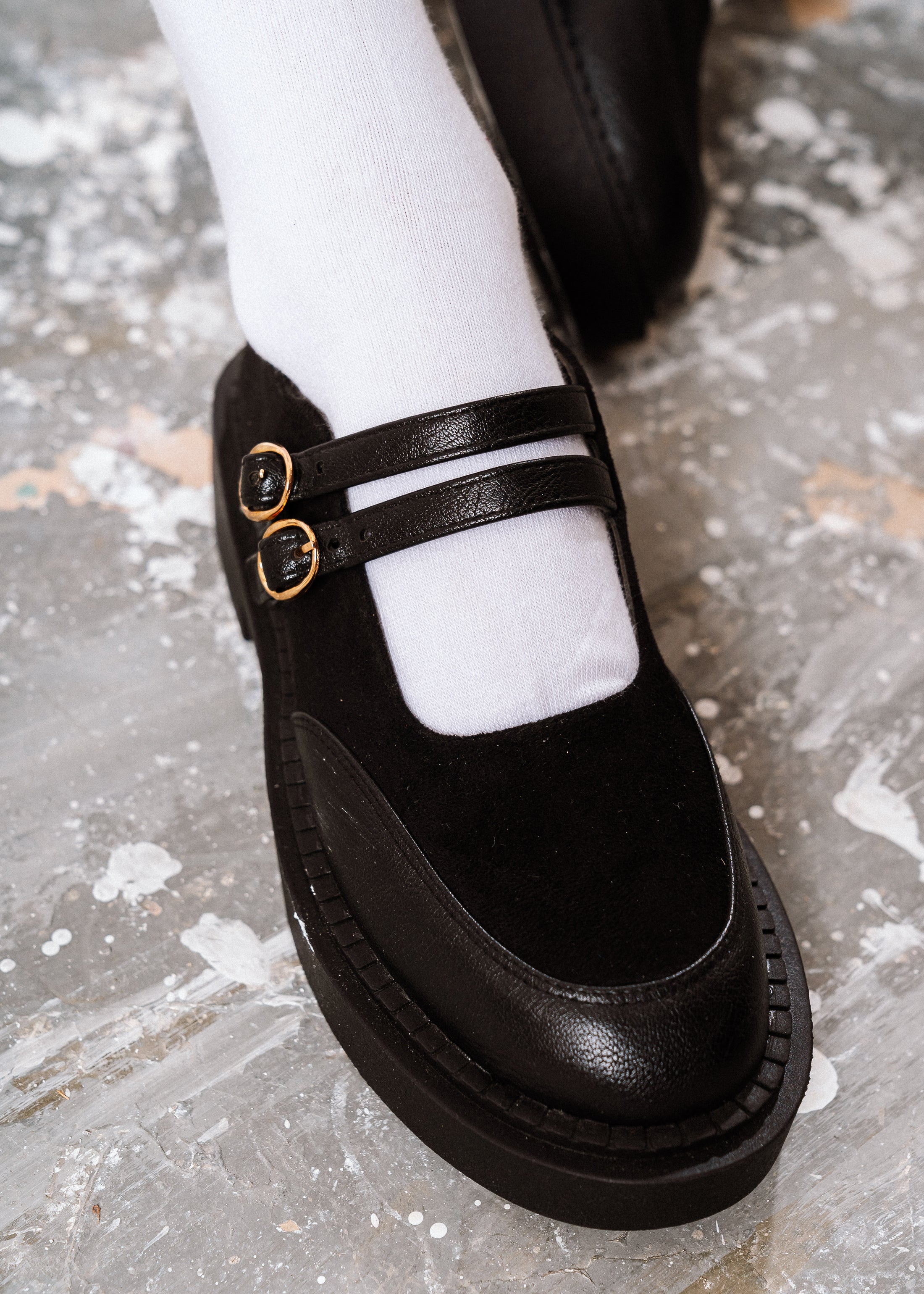 Dual-Strap Chunky Mary Loafers - black
