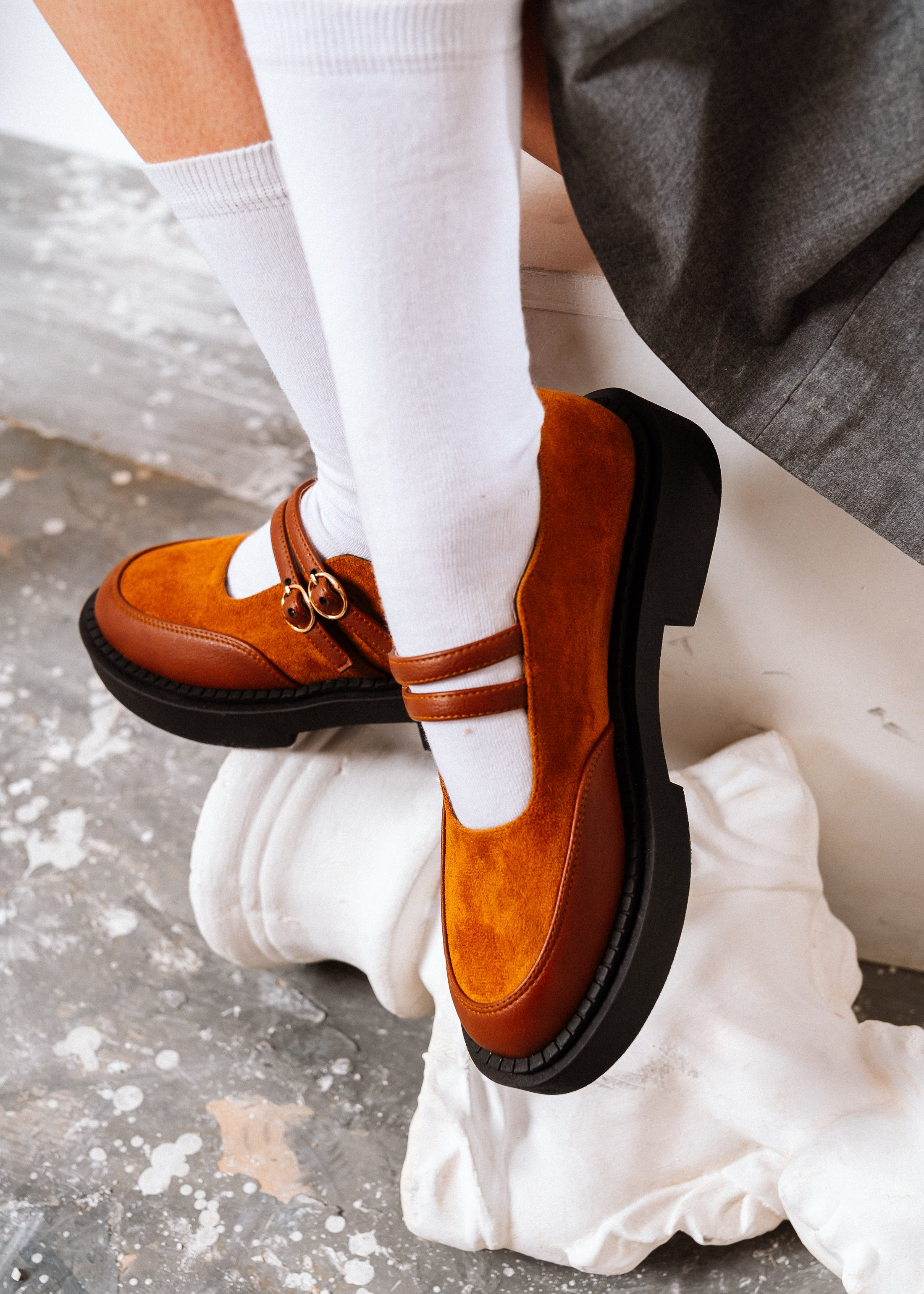 Dual-Strap Chunky Mary Loafers - camel