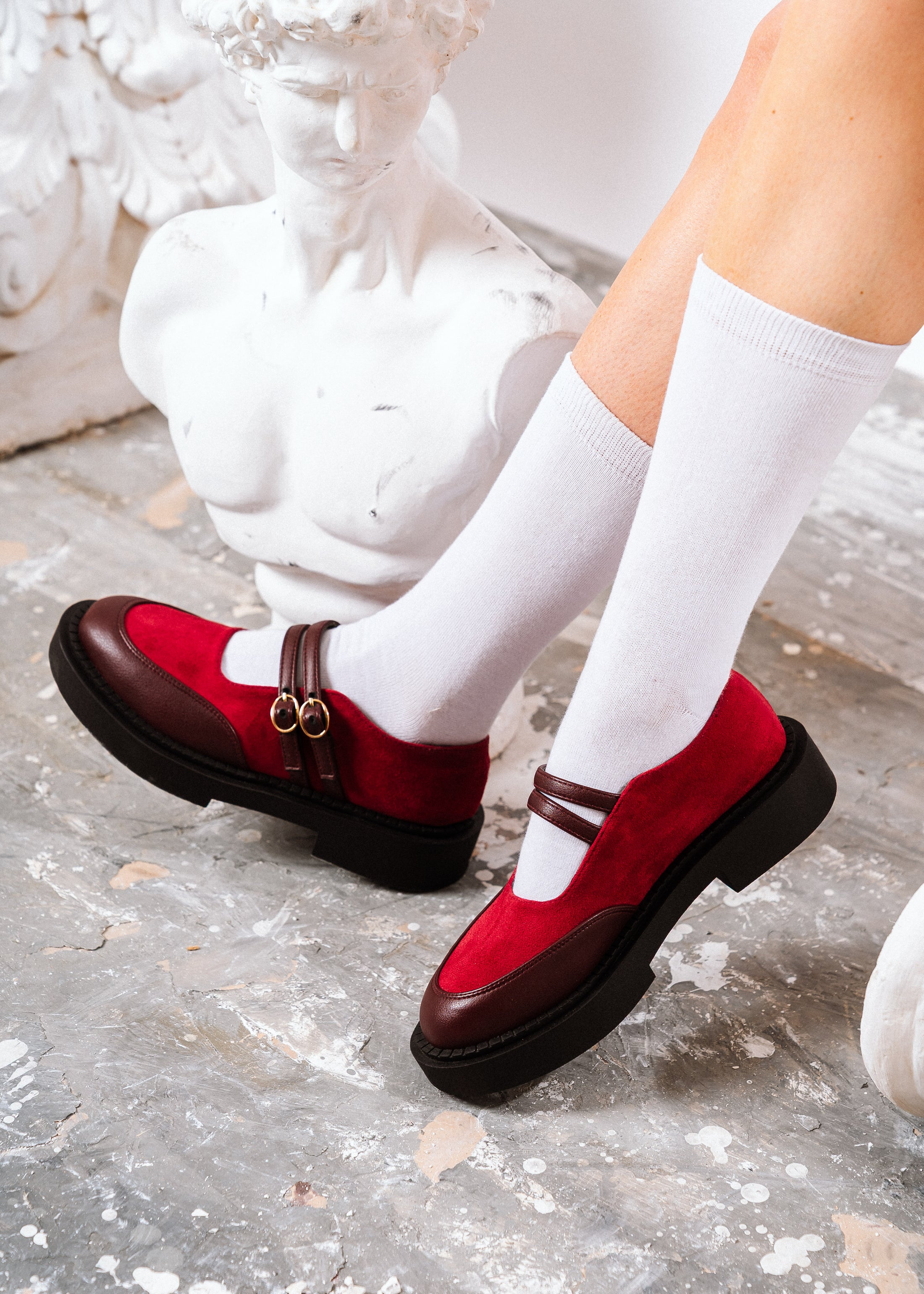 Dual-Strap Chunky Mary Loafers - red
