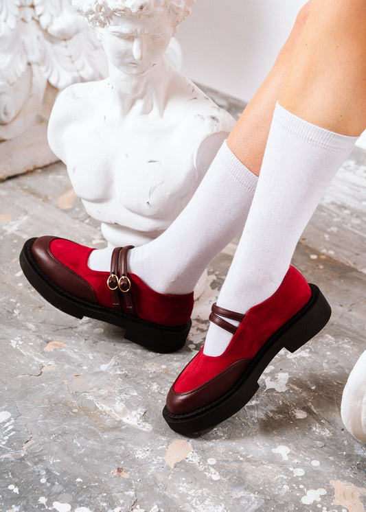 Dual-Strap Chunky Mary Loafers - red