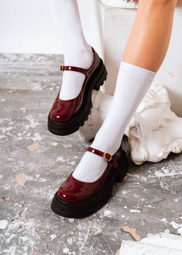 Modern Glossy Lug-Sole Loafers - maroon
