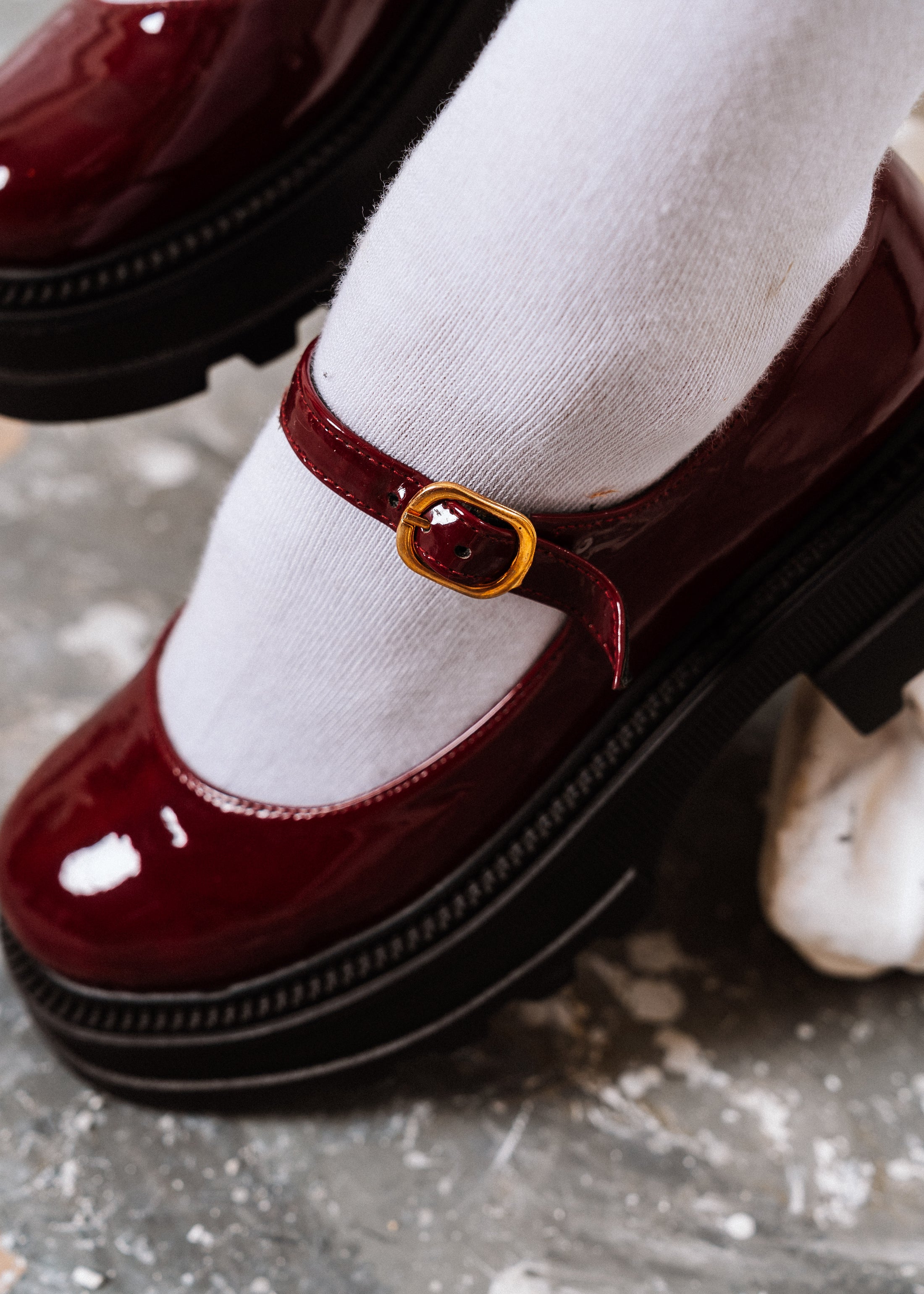 Modern Glossy Lug-Sole Loafers - maroon
