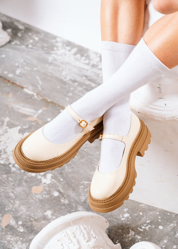 Modern Glossy Lug-Sole Loafers - beige