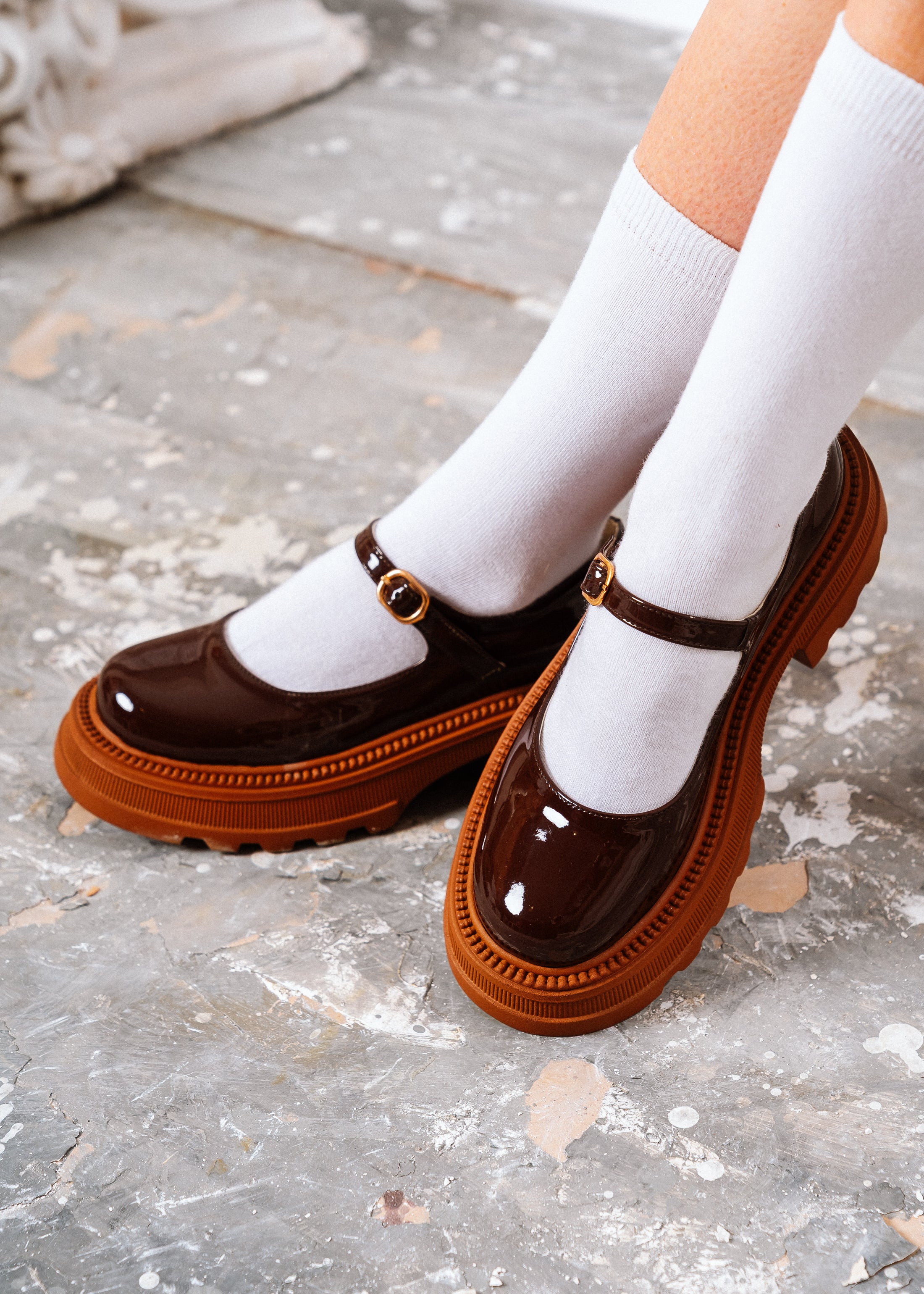 Modern Glossy Lug-Sole Loafers - brown