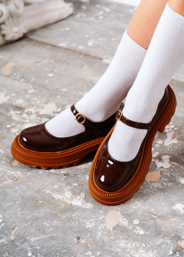 Modern Glossy Lug-Sole Loafers - brown