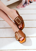 Load image into Gallery viewer, Square-Toe Buckle Slides - camel
