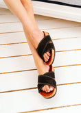 Load image into Gallery viewer, Textured Cross-Strap Slides - black
