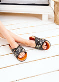 Load image into Gallery viewer, Wildflower Cross-Strap Slides - black
