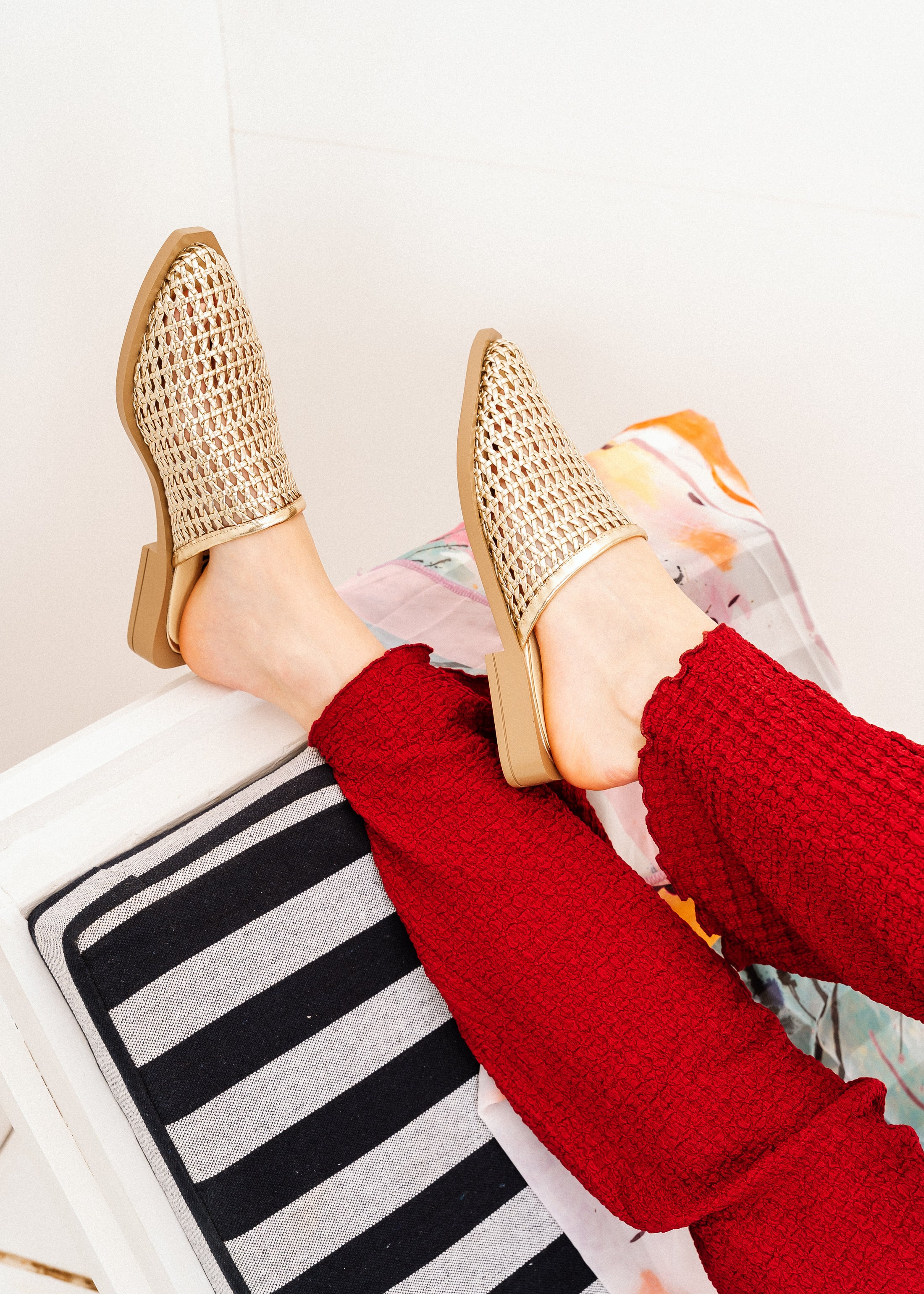 Intricate Woven Flat Mules - gold