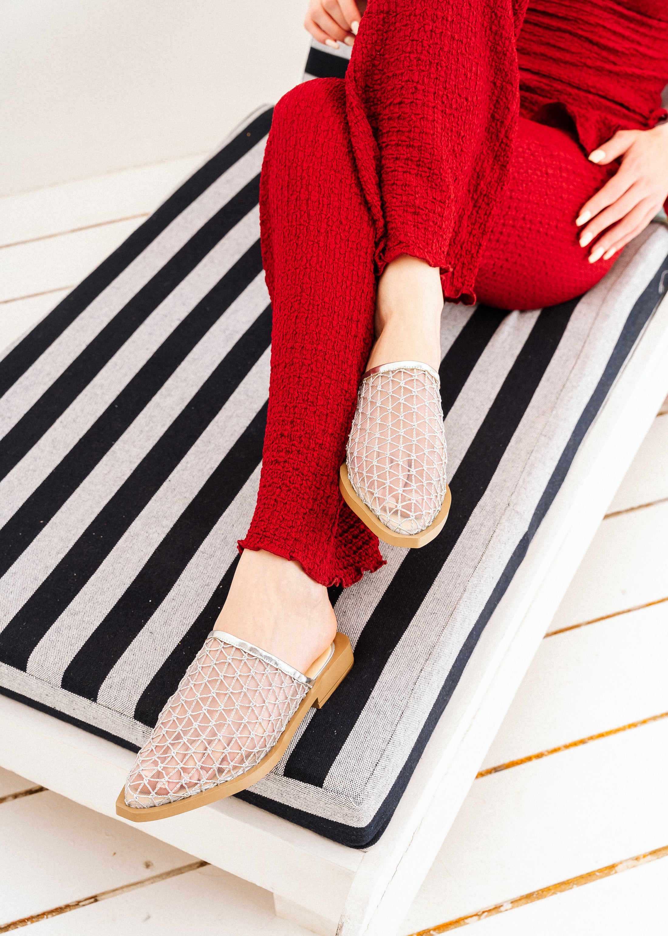 Geometric Mesh Mules - silver