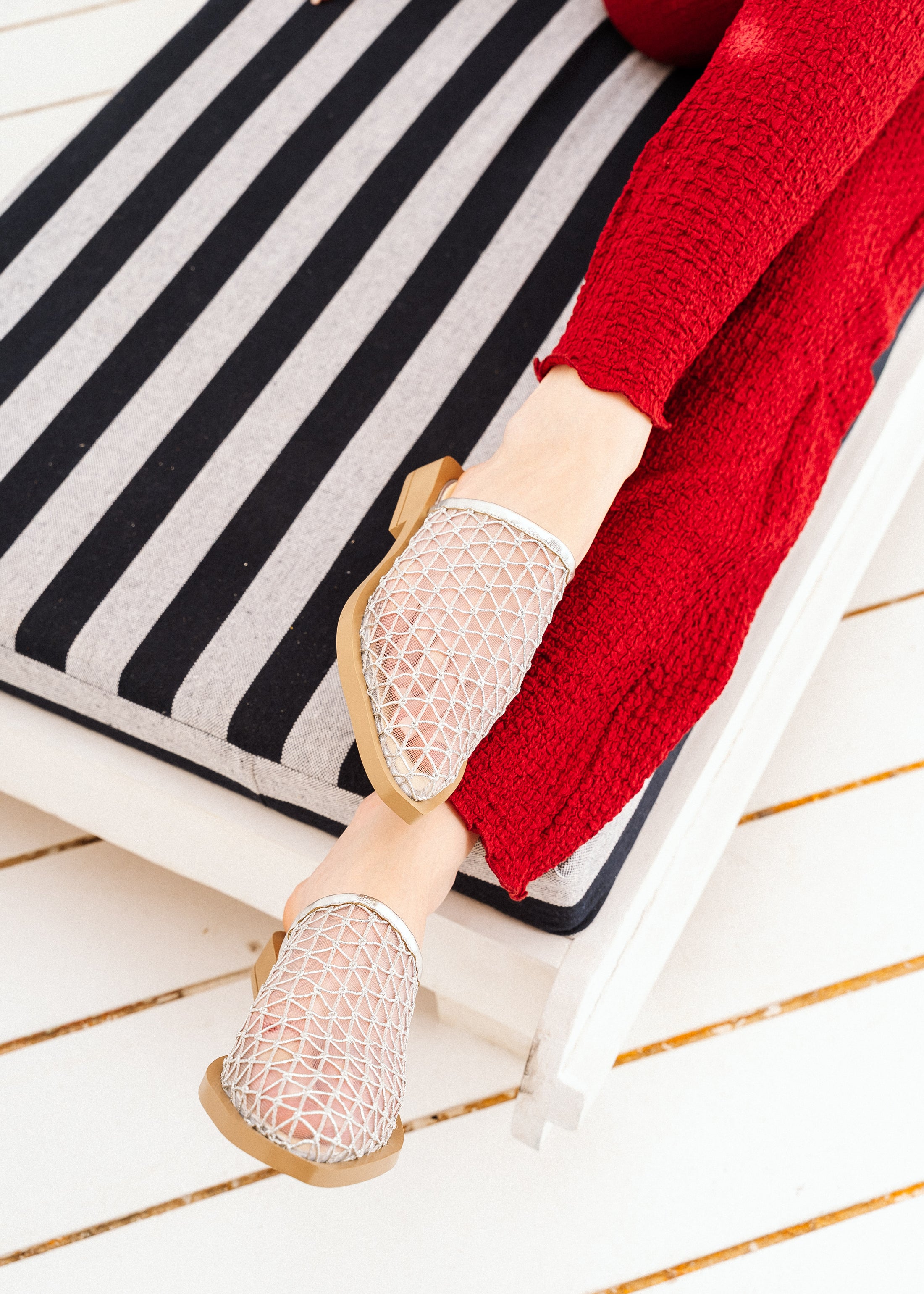 Geometric Mesh Mules - silver