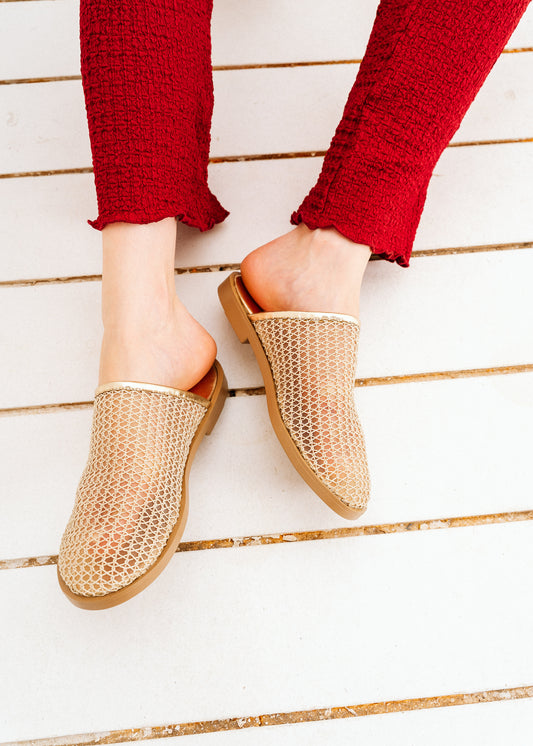 Summer Breeze Woven Mules - gold