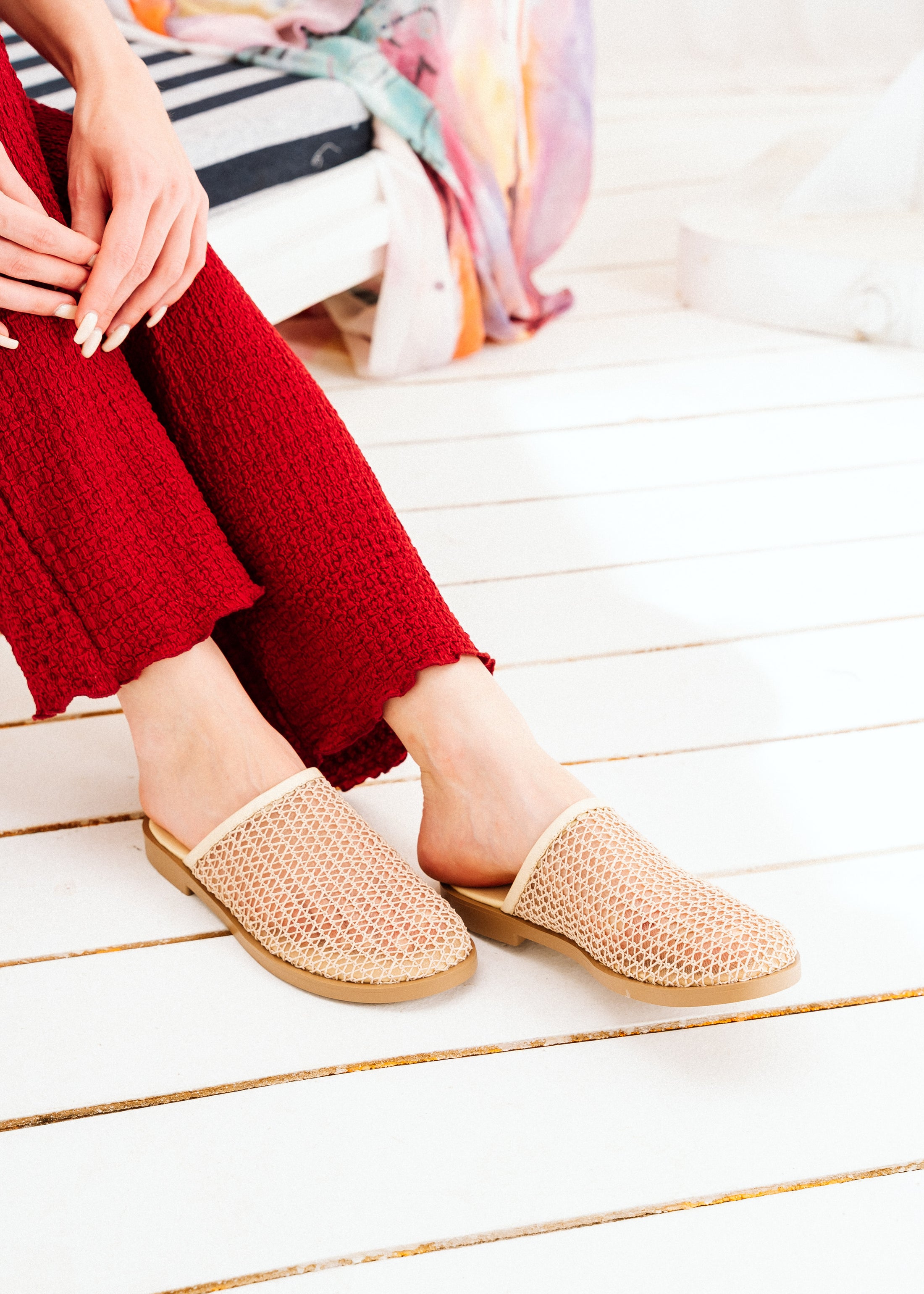 Summer Breeze Woven Mules - beige