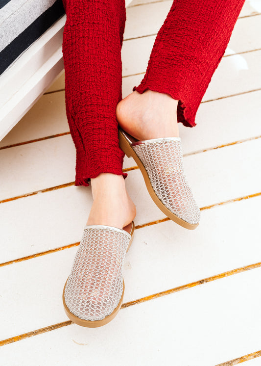 Summer Breeze Woven Mules - silver