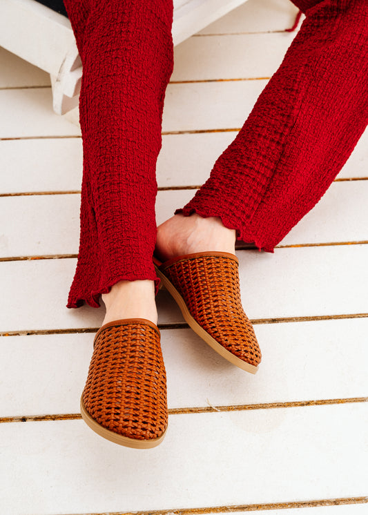 Woven Closed-Toe Mules - camel