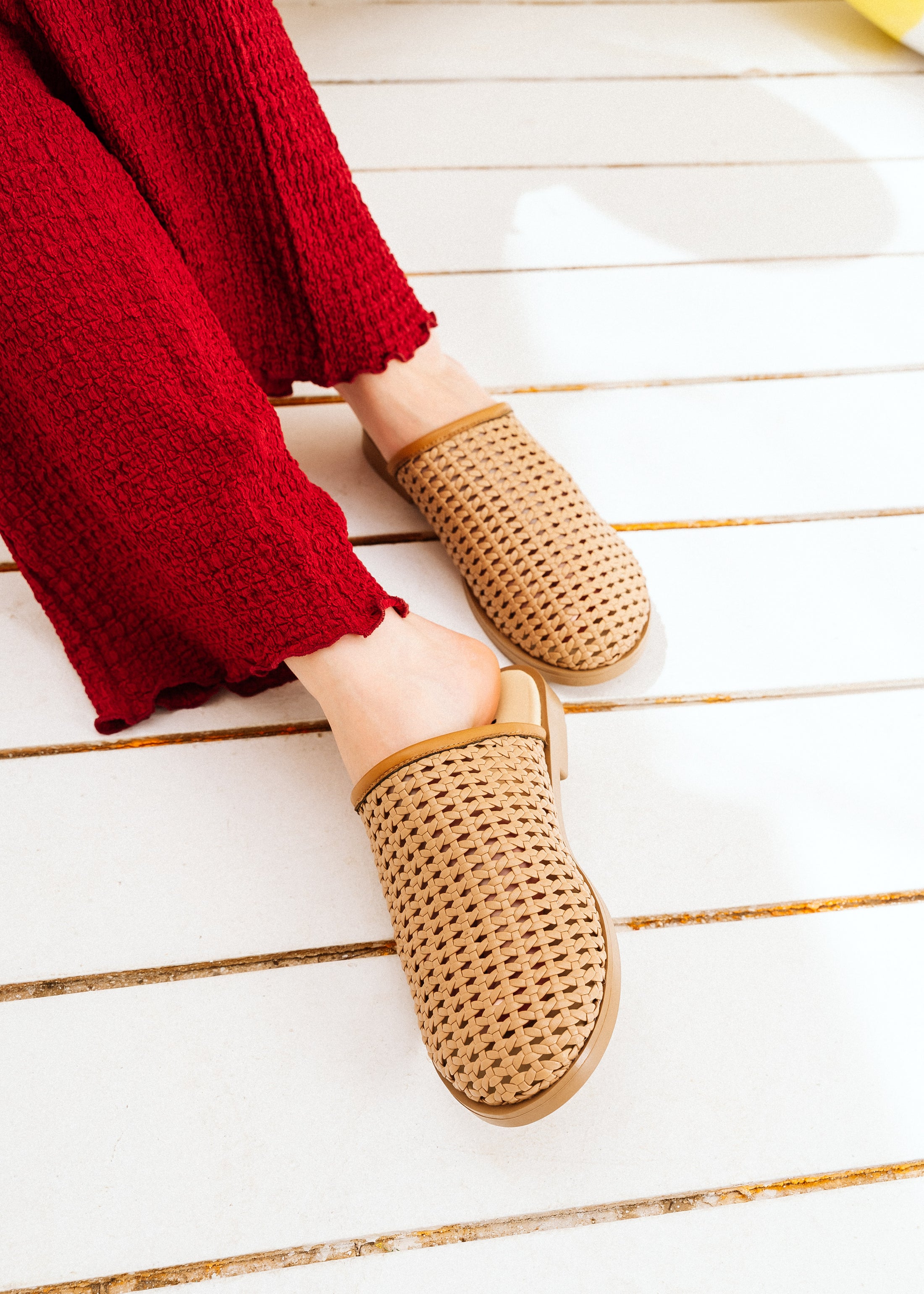Woven Closed-Toe Mules - cafe