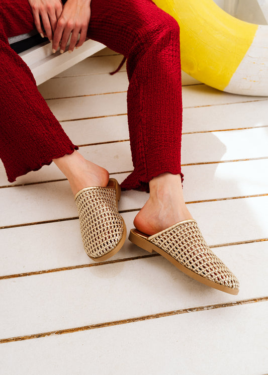 Woven Closed-Toe Mules - gold