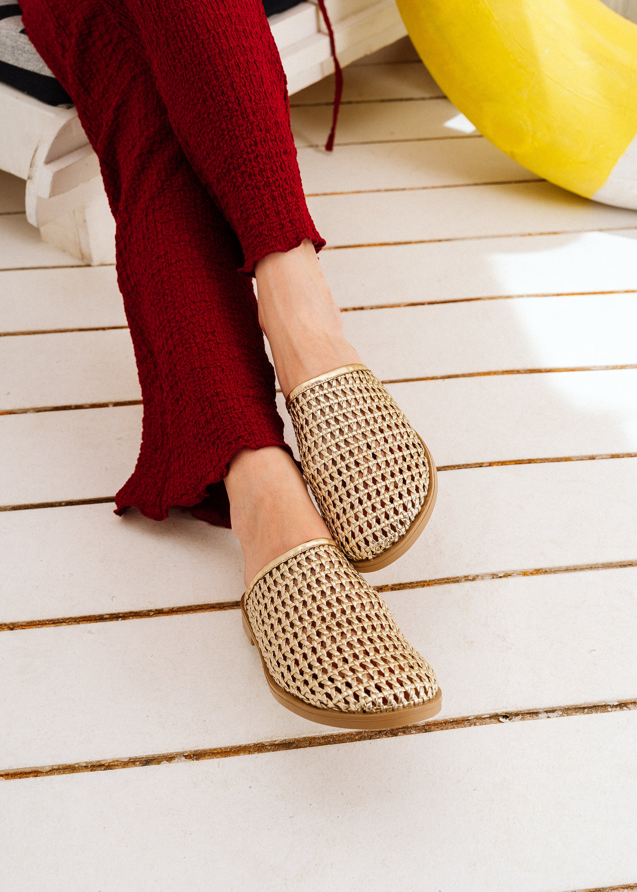 Woven Closed-Toe Mules - gold